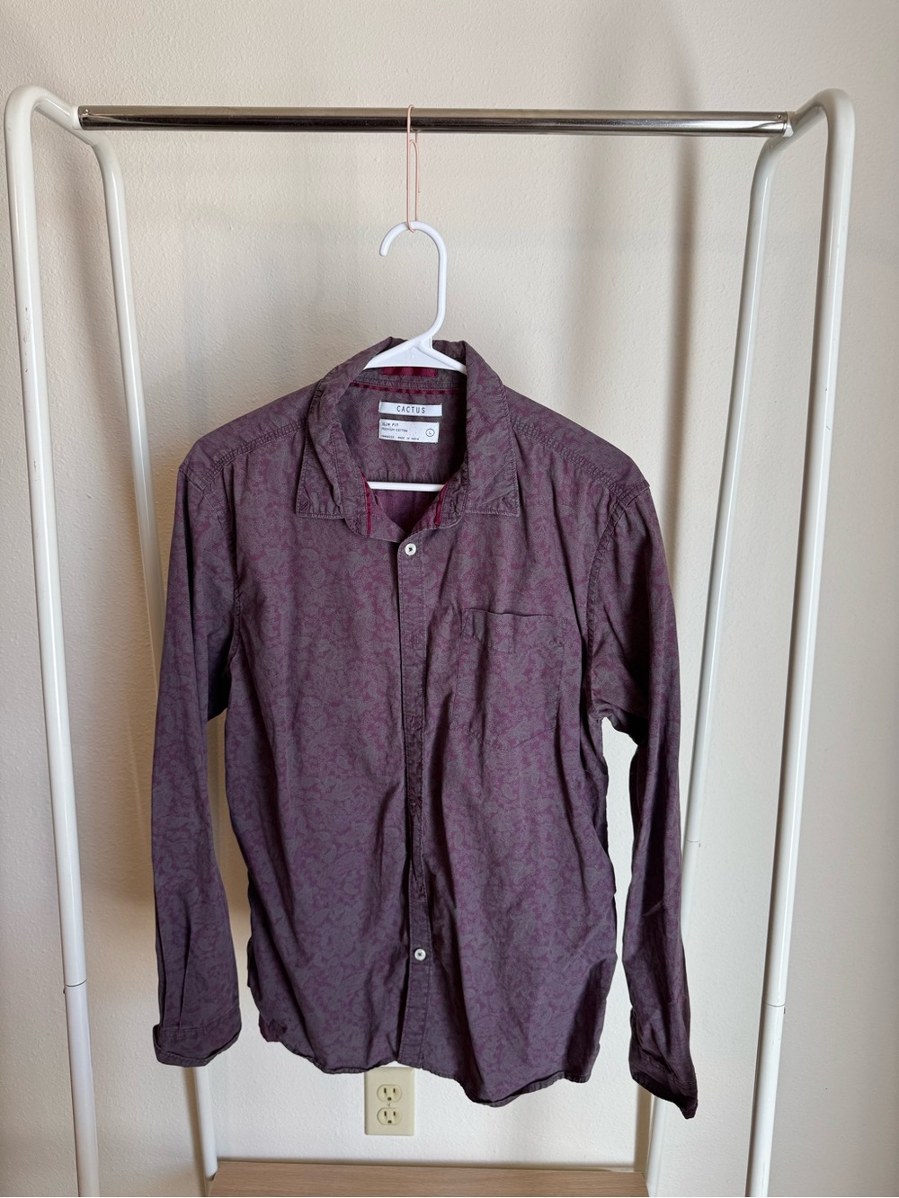 Cactus Men's Long Sleeve Button-Down Shirt - Purple with Subtle Pattern